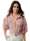 Women's Embroidered Puff Sleeve Blouse