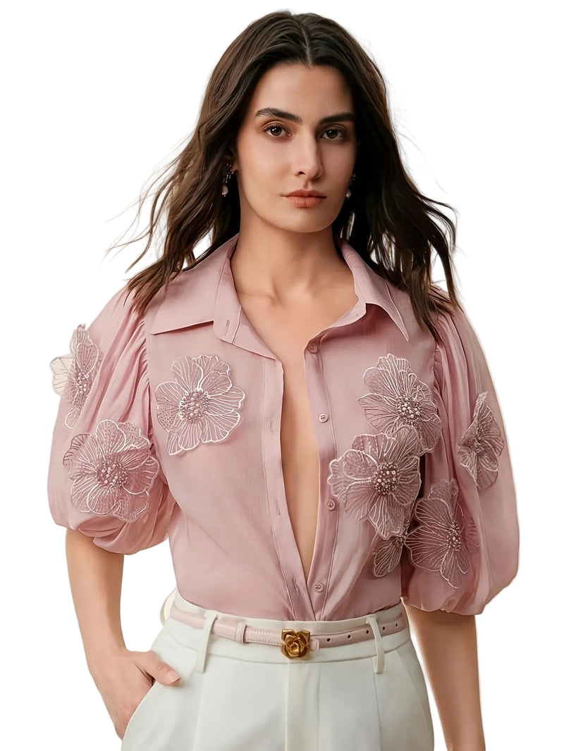 Women's Embroidered Puff Sleeve Blouse