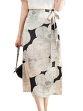 Women's High-Waisted Floral Wrap Midi Skirt