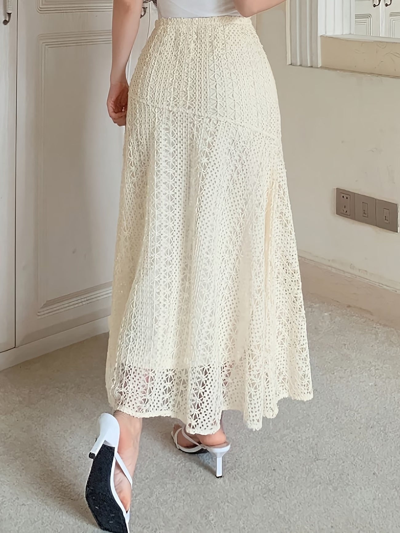 Women's Lace Maxi Skirt with Asymmetrical Seam