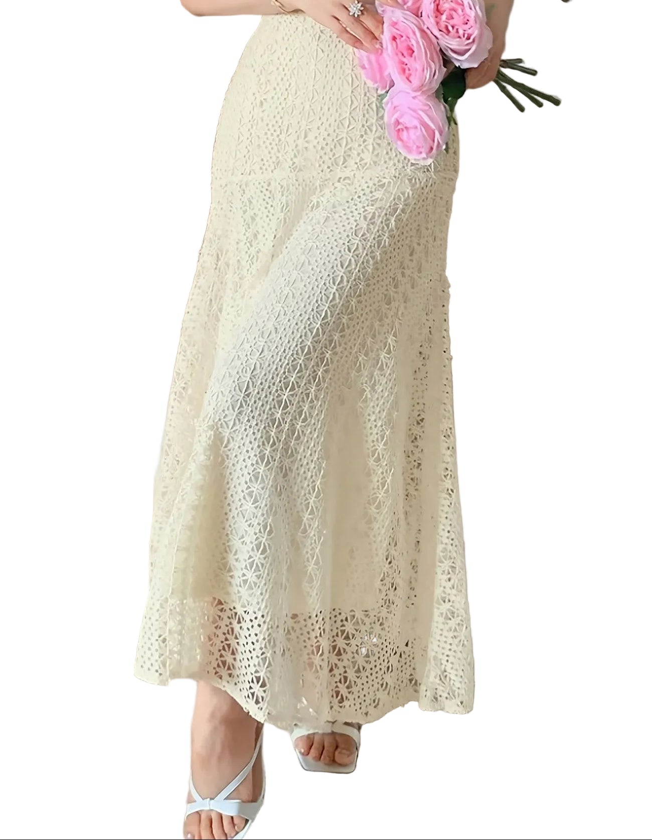 Women's Lace Maxi Skirt with Asymmetrical Seam
