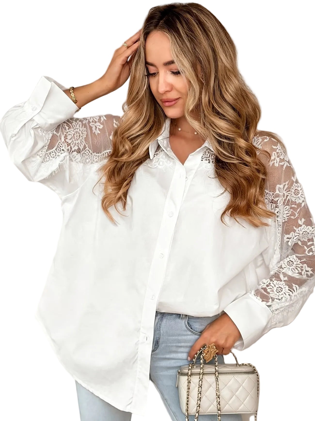 Women's Lace Panel Button-Down Shirt