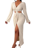Women's Long Sleeve V-Neck Maxi Dress