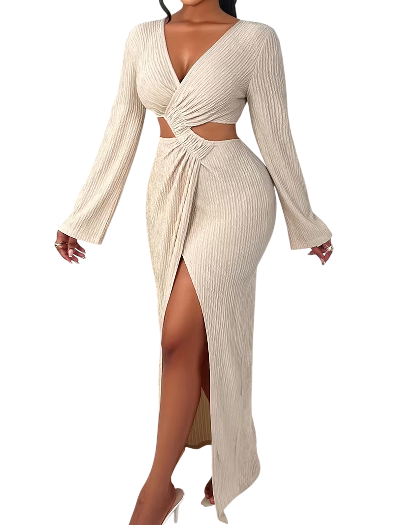 Women's Long Sleeve V-Neck Maxi Dress