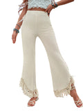 Women's Ribbed Wide-Leg Pants with Tassel Trim