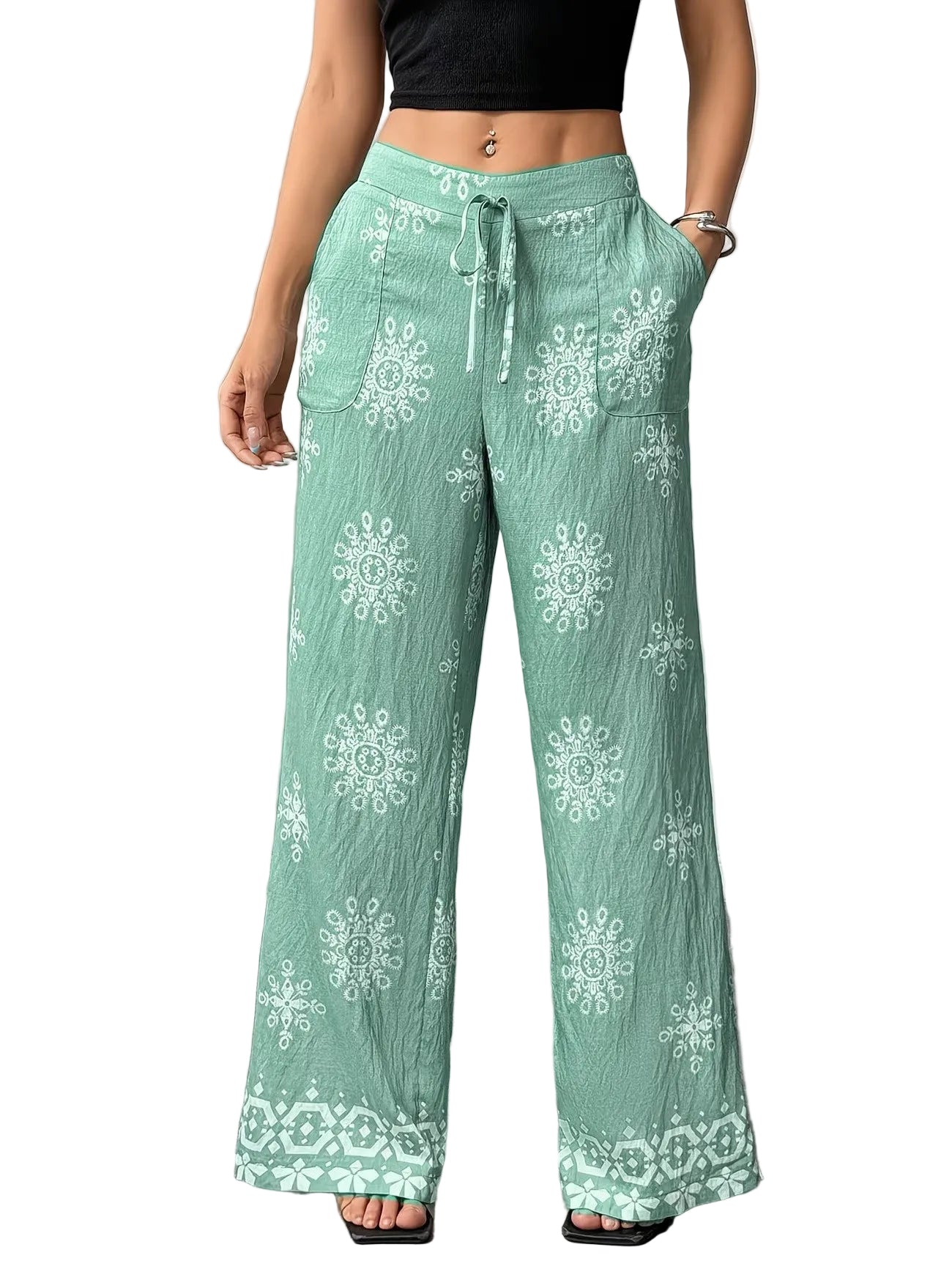 Women's Wide-Leg Pants with Geometric Print