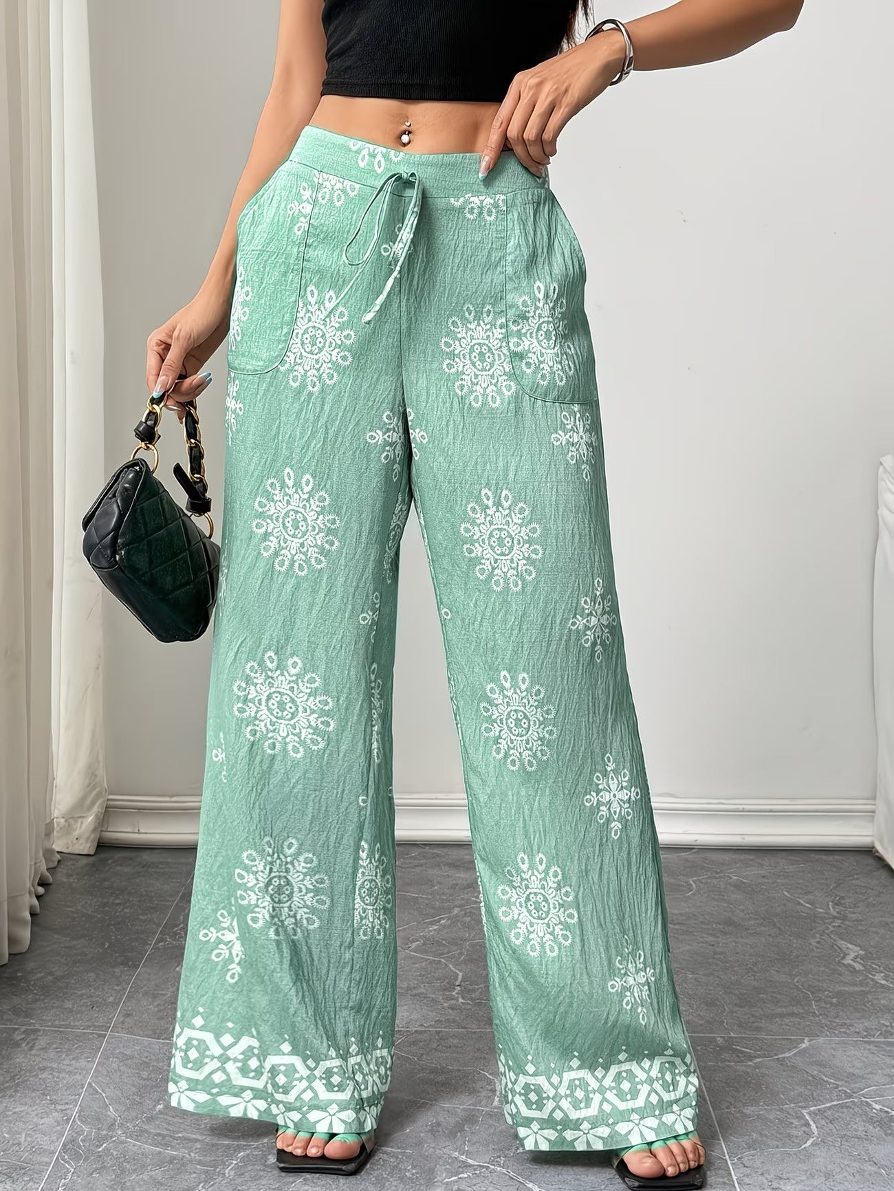 Women's Wide-Leg Pants with Geometric Print