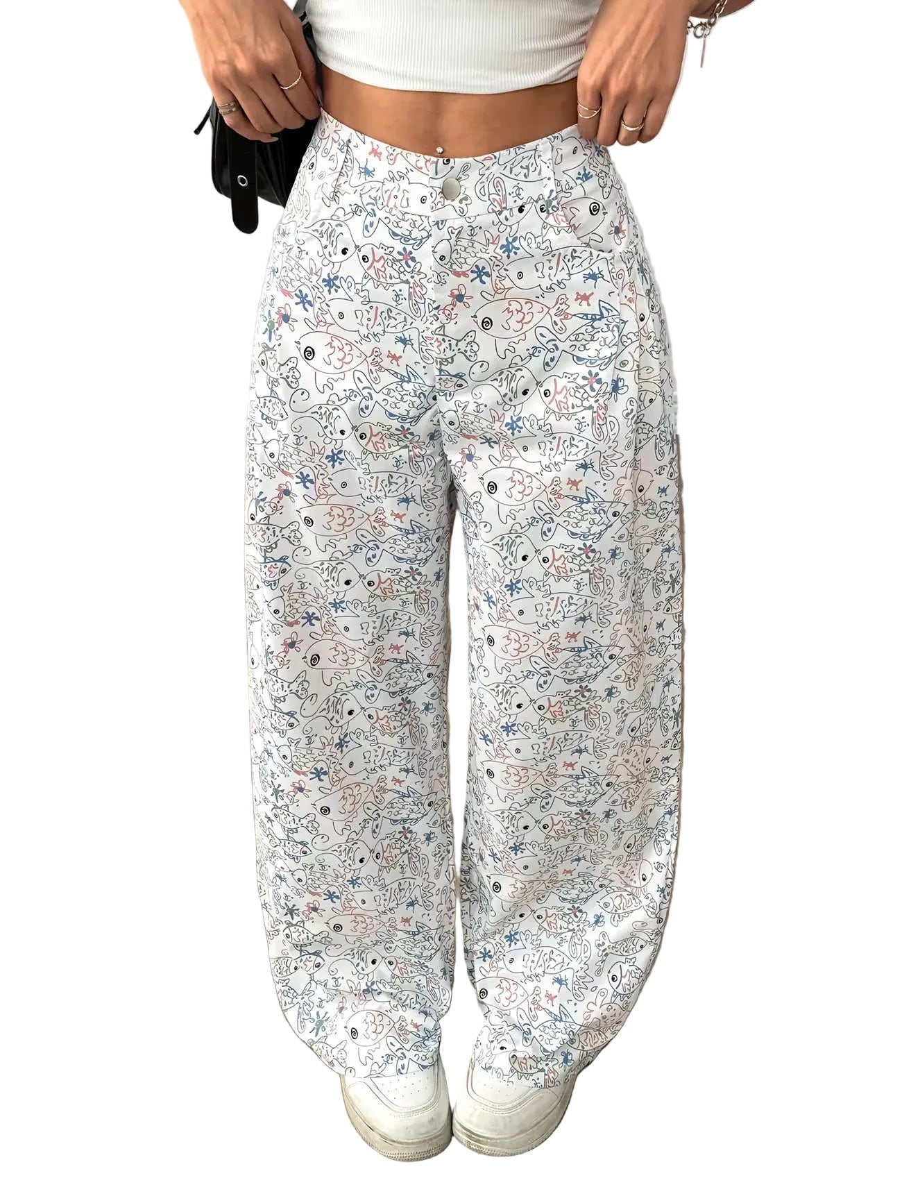 Women's Wide-Leg Pants with Graphic Print