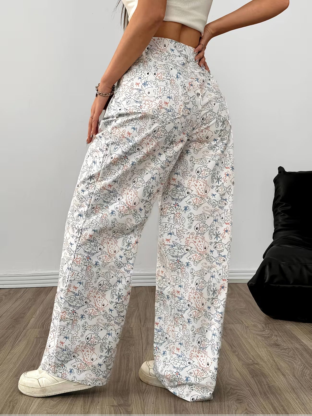 Women's Wide-Leg Pants with Graphic Print
