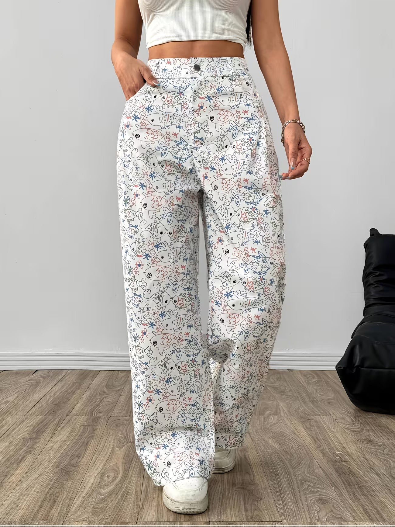 Women's Wide-Leg Pants with Graphic Print